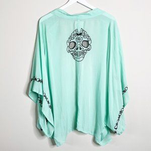 One Teaspoon Bone Yard Skull Mint Green Kimono